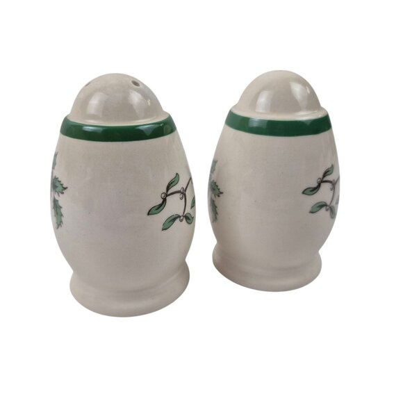 Spode Christmas Tree Salt And Pepper Shakers Wide Green Band England Vintage Wit - Picture 5 of 11